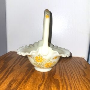 Fenton Floral Ceramic Basket with Handle